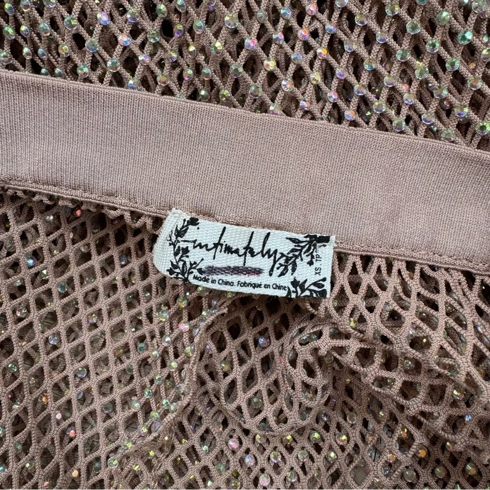 Free People Intimately Filter Finish Rhinestone Long Sheer Shorts Tan XS